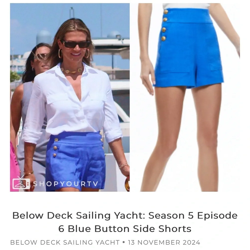 Alice + Olivia Donald Linen High Waisted Blue Sailor Shorts